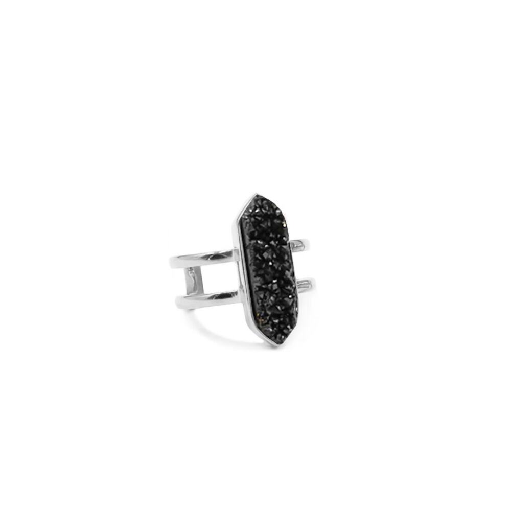 Retail $50‎ Kinsley Armelle Silver Parvus Raven Quartz Ring*Velvet gift bag